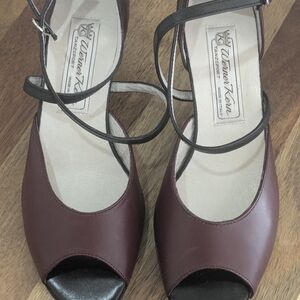 Werner Kern Ballroom Latin Dance Shoes Burgundy Leather Ankle Strap 2.5” Heels